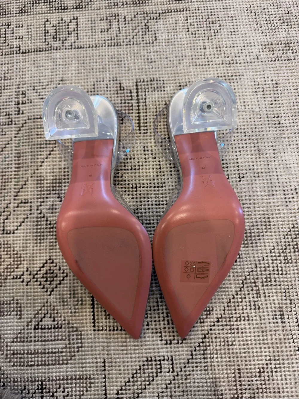 Amina Muaddi Transparent Pointed Slingback Pumps with Caramel Insole